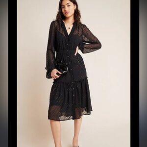 Anthropologie Audrey Clip Dot Shirt Dress in Black